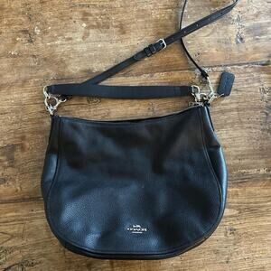 Large black pebbled leather coach